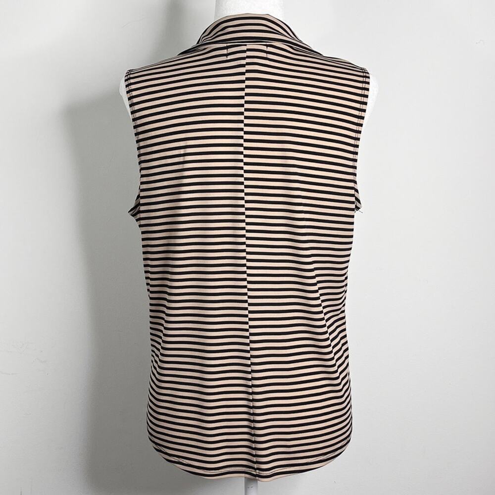 Diana Belle Womens Sleeveless Top L Black & Tan Striped 1/4 Button Collared Tank - Picture 5 of 7